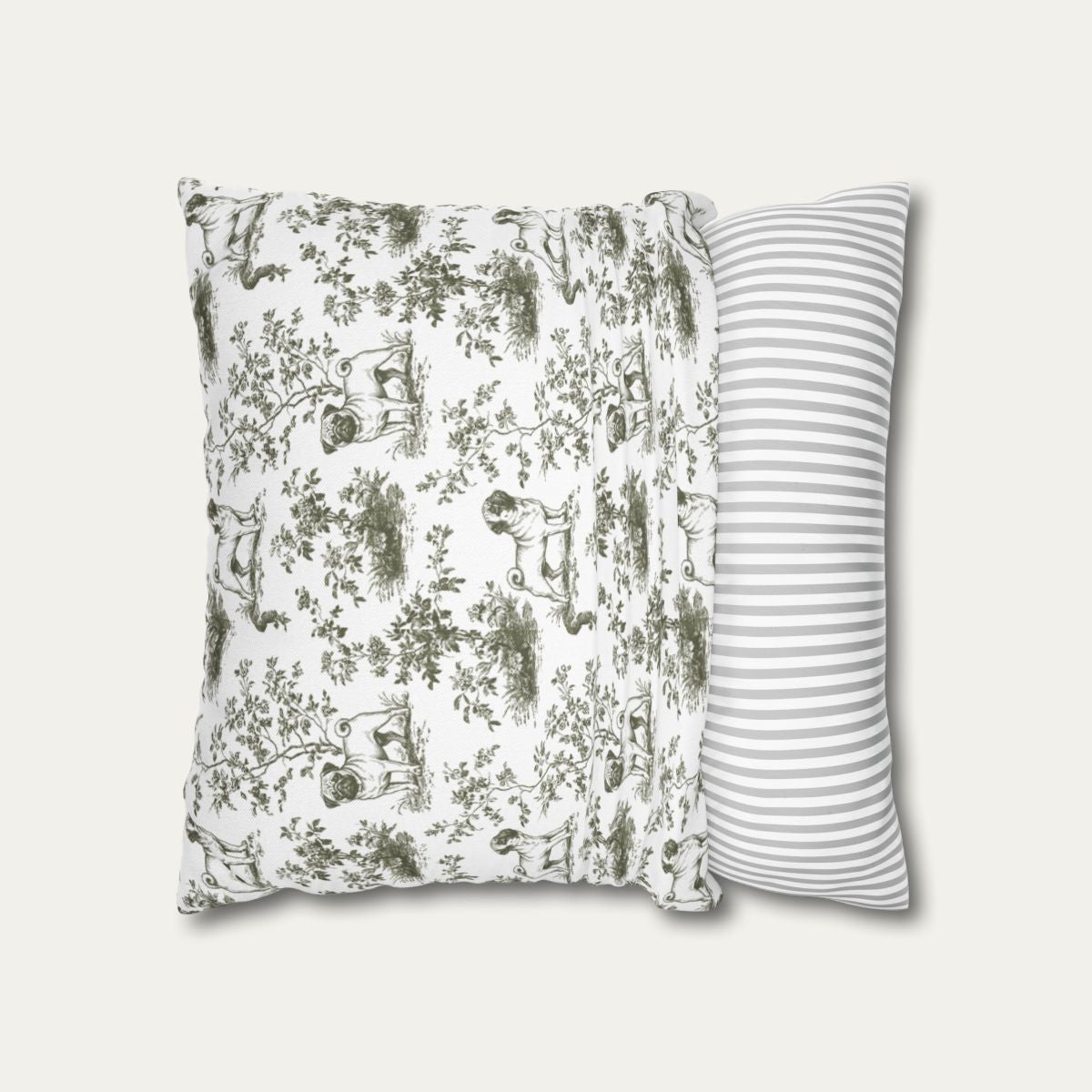 Pug Sage Green French Toile Pillow