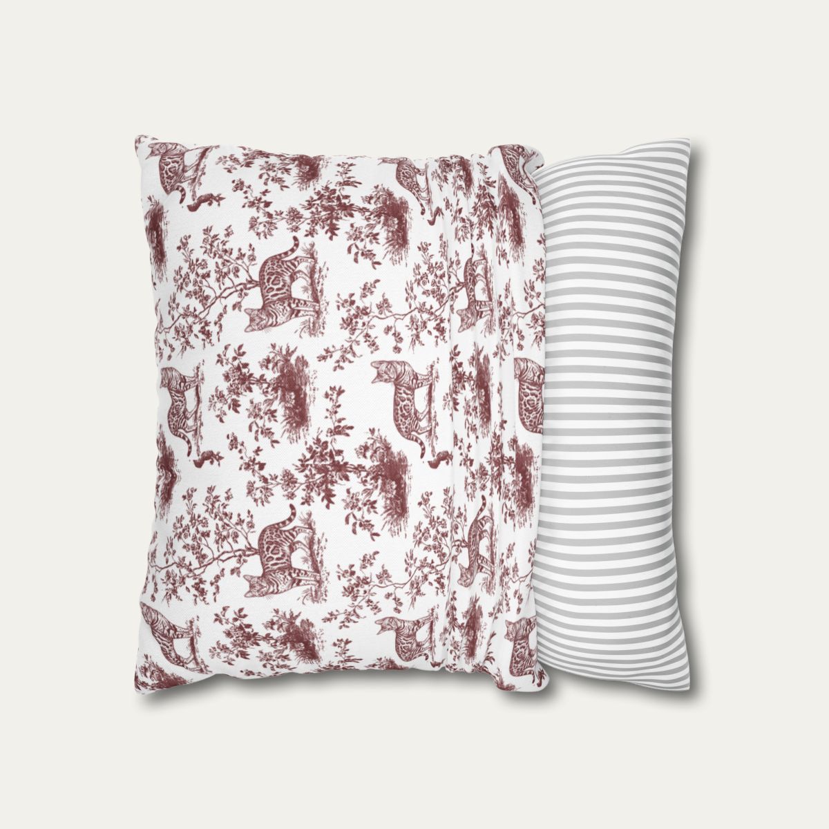 Bengal Cat Burgundy French Toile Pillow