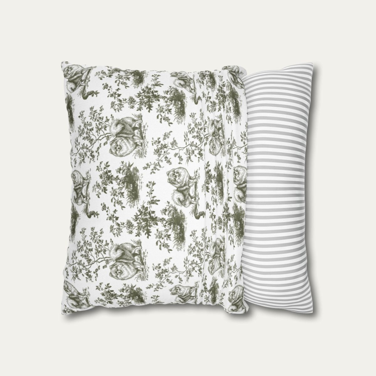 Pomeranian Sage Green French Toile Pillow