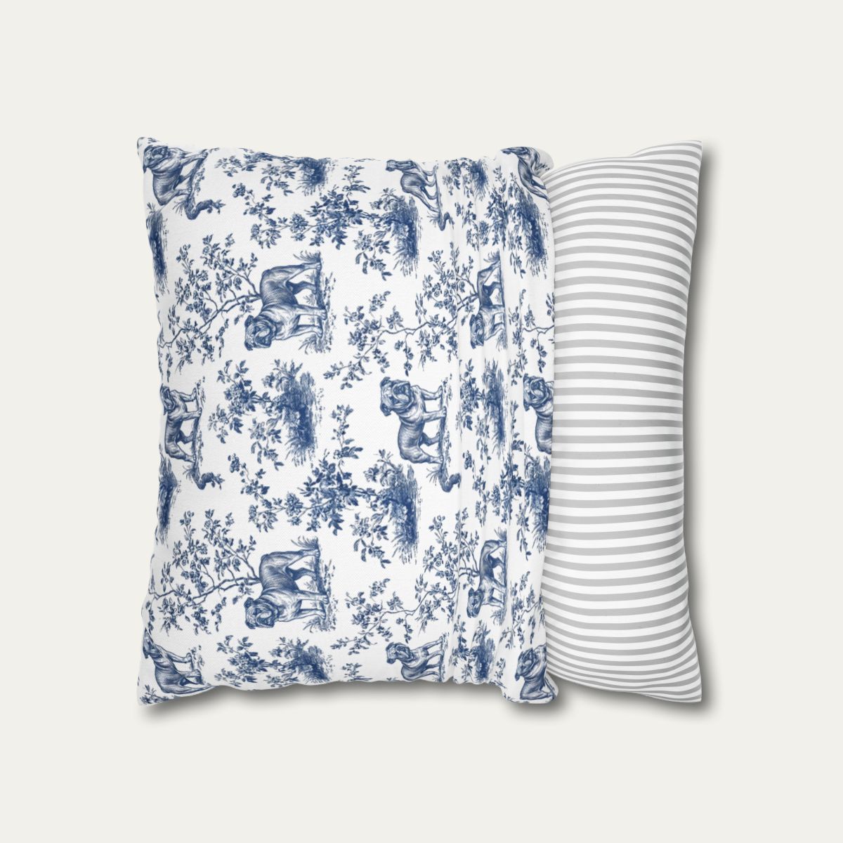 English Bulldog Blue French Toile Pillow
