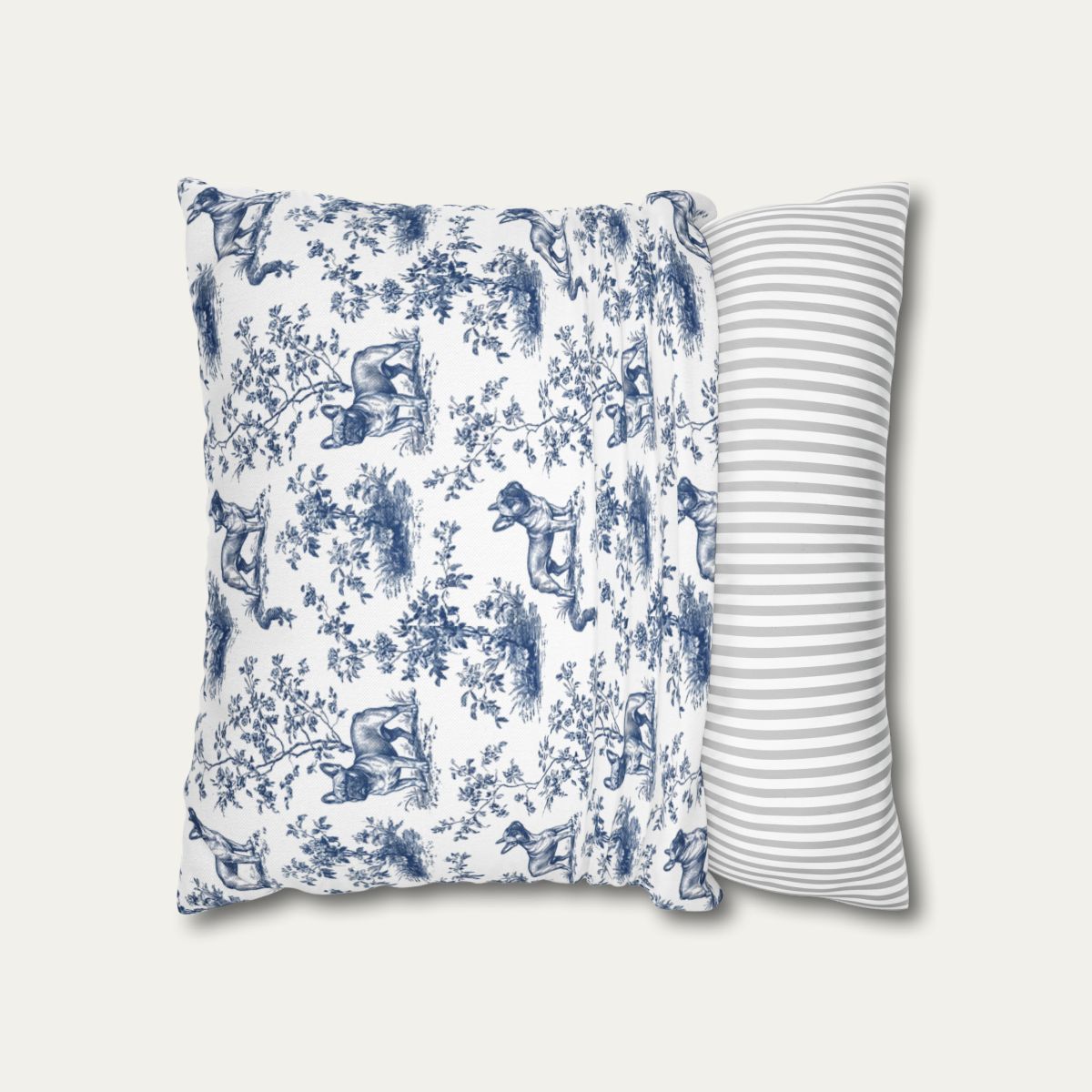 French Bulldog Blue French Toile Pillow