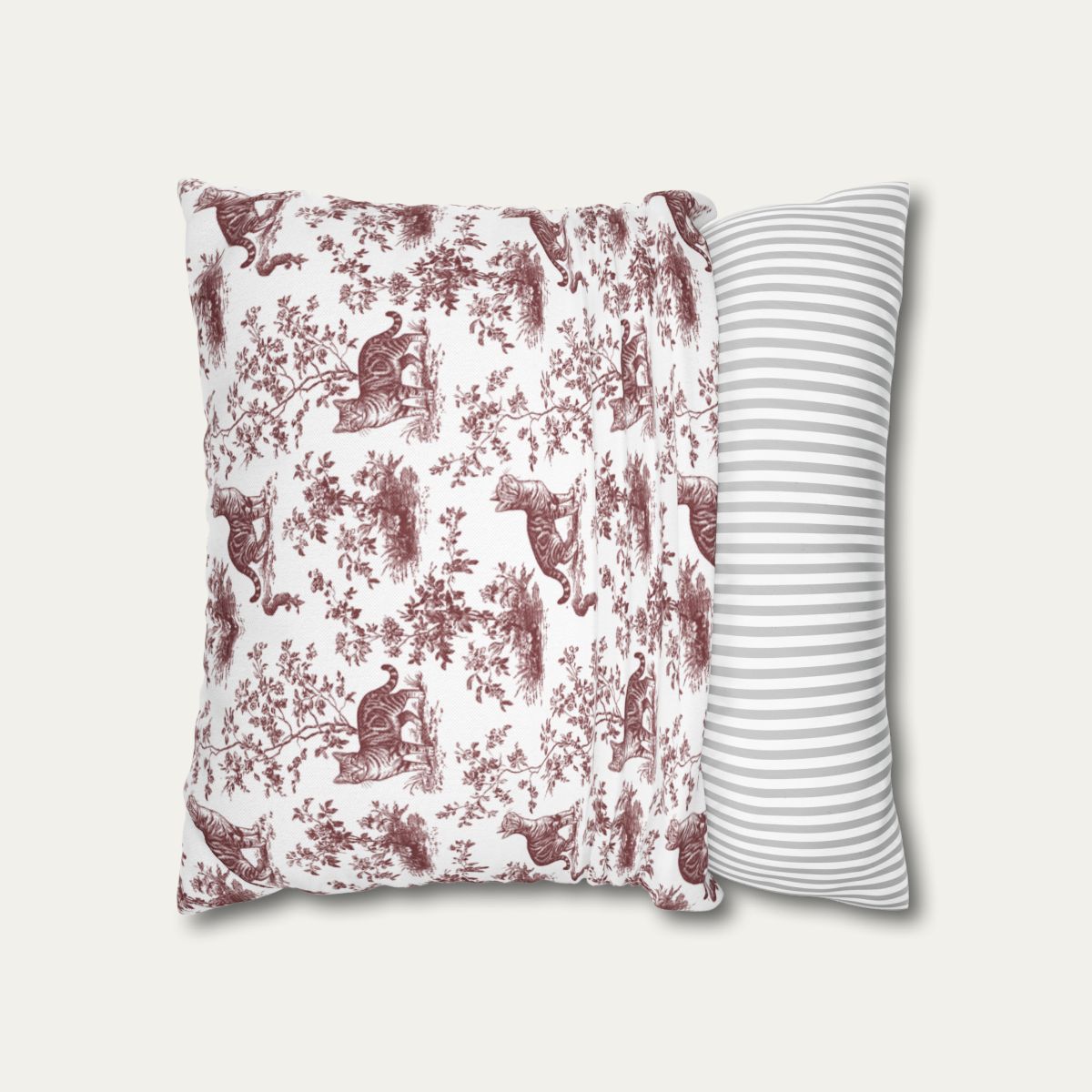 Tabby Cat Burgundy French Toile Pillow