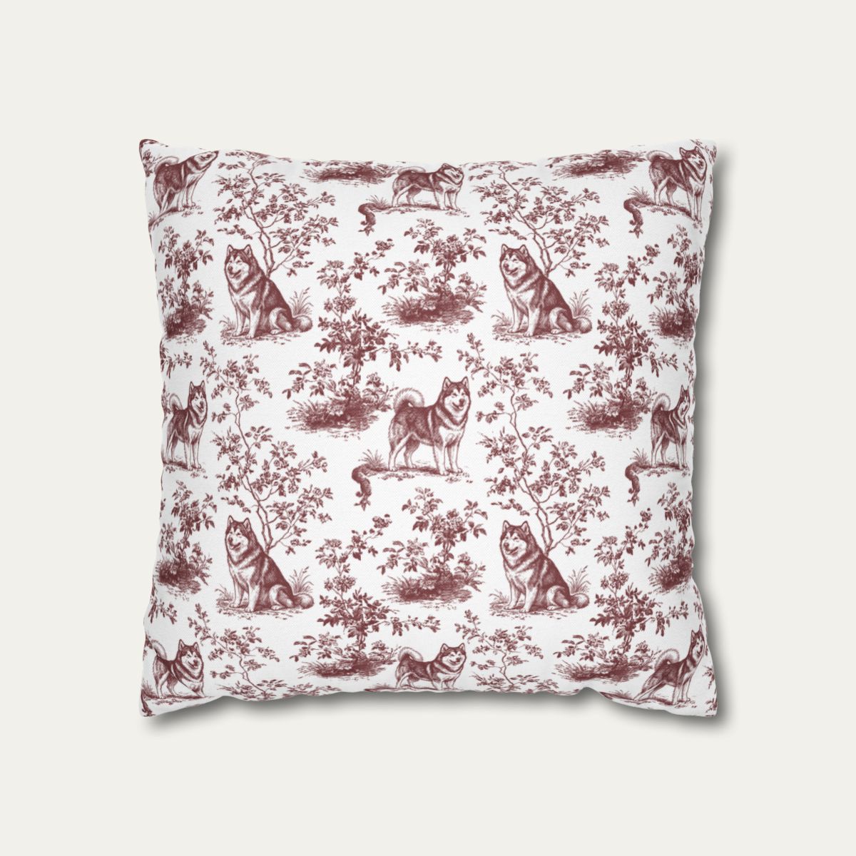 Alaskan Malamute Burgundy French Toile Pillow