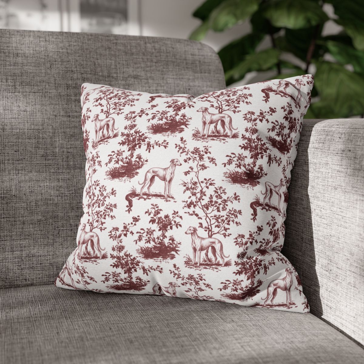 Sloughi Burgundy French Toile Pillow