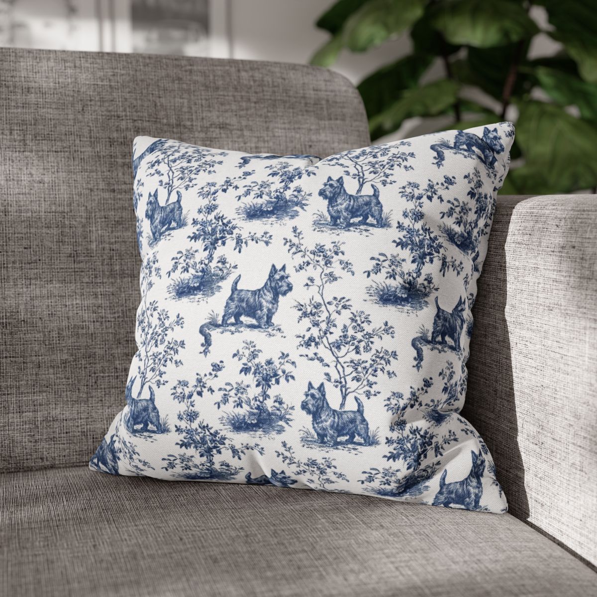 Scottish Terrier Blue French Toile Pillow