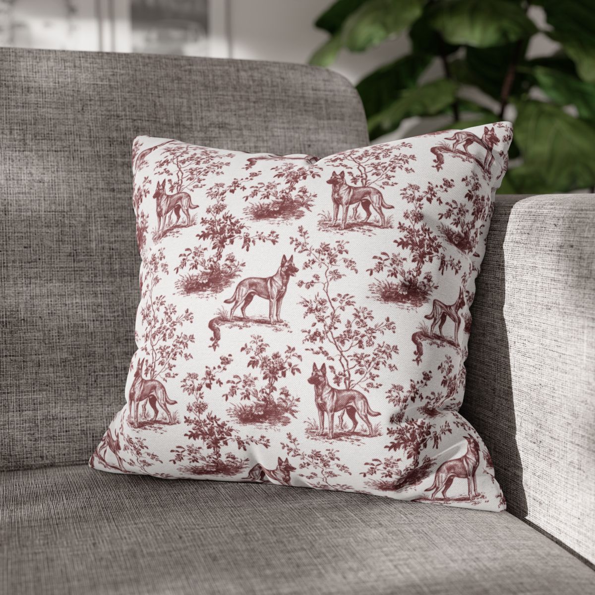 Belgian Malinois Burgundy French Toile Pillow