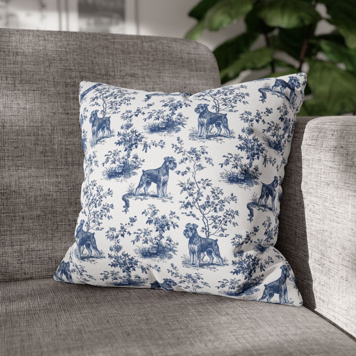 Schnauzer Blue French Toile Pillow