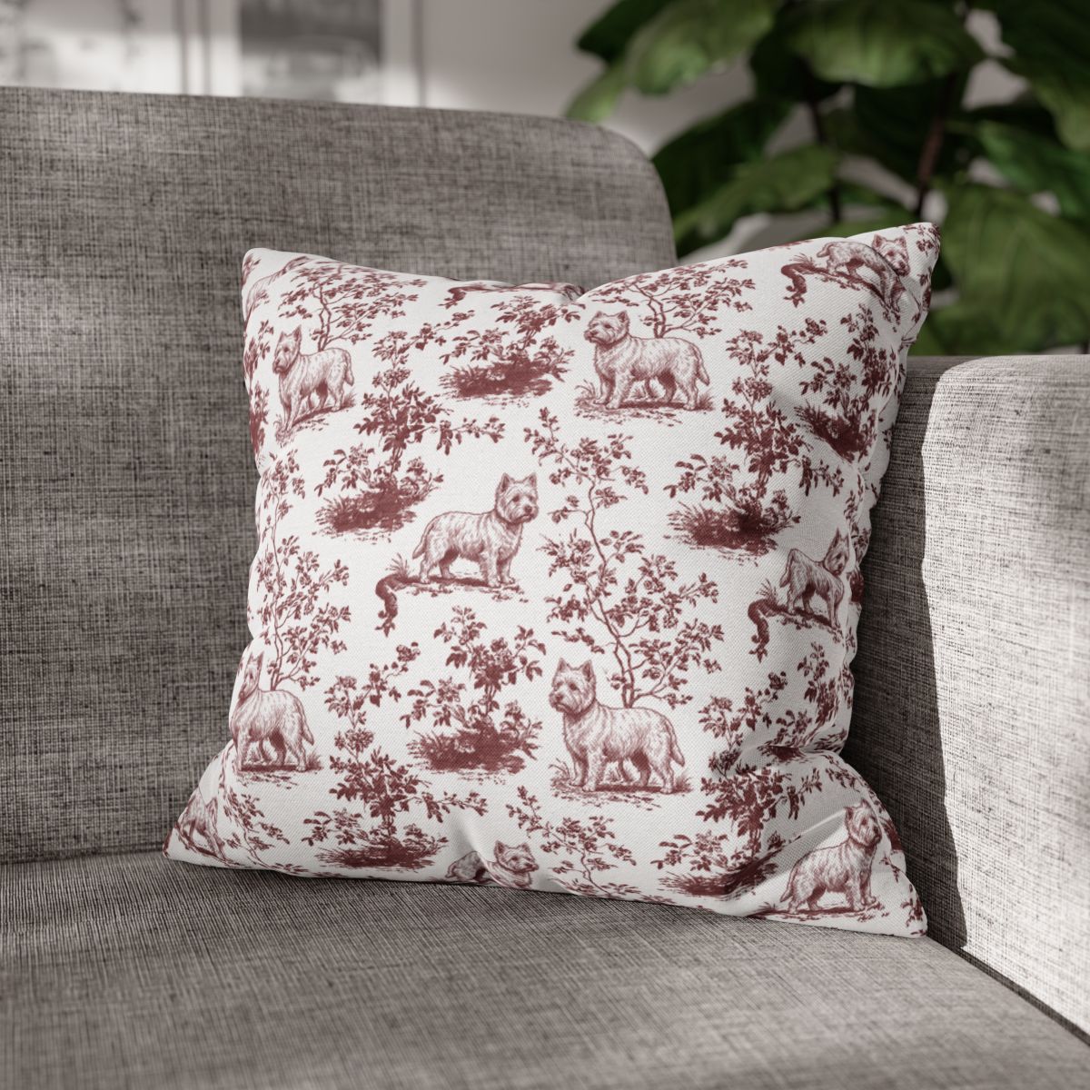 Westie Burgundy French Toile Pillow