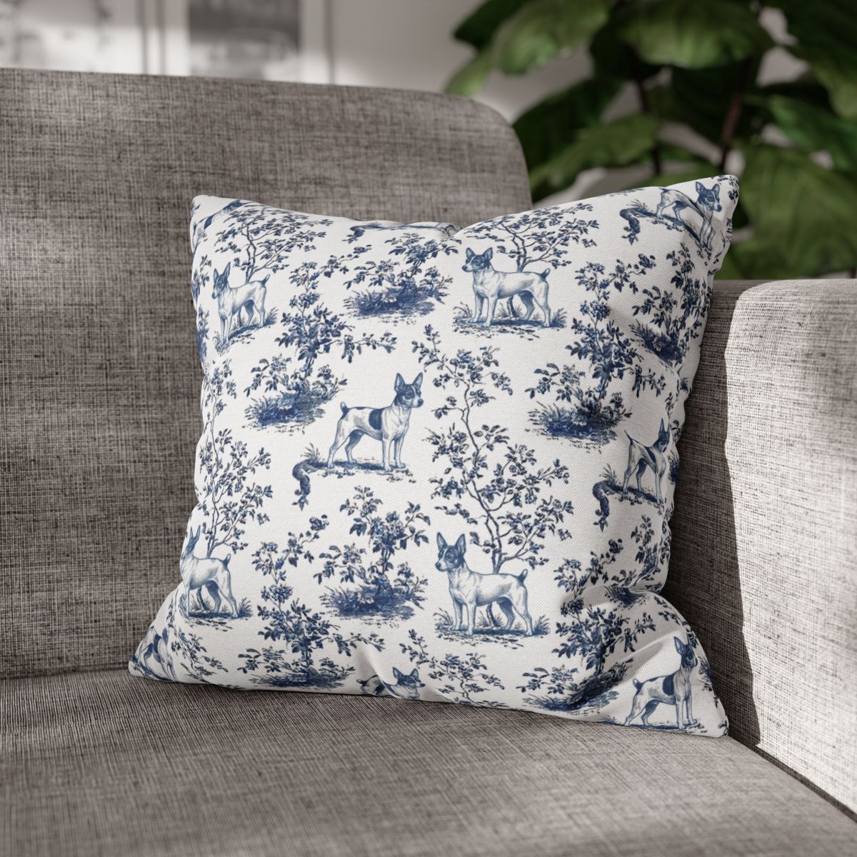 Toy Fox Terrier Blue French Toile Pillow