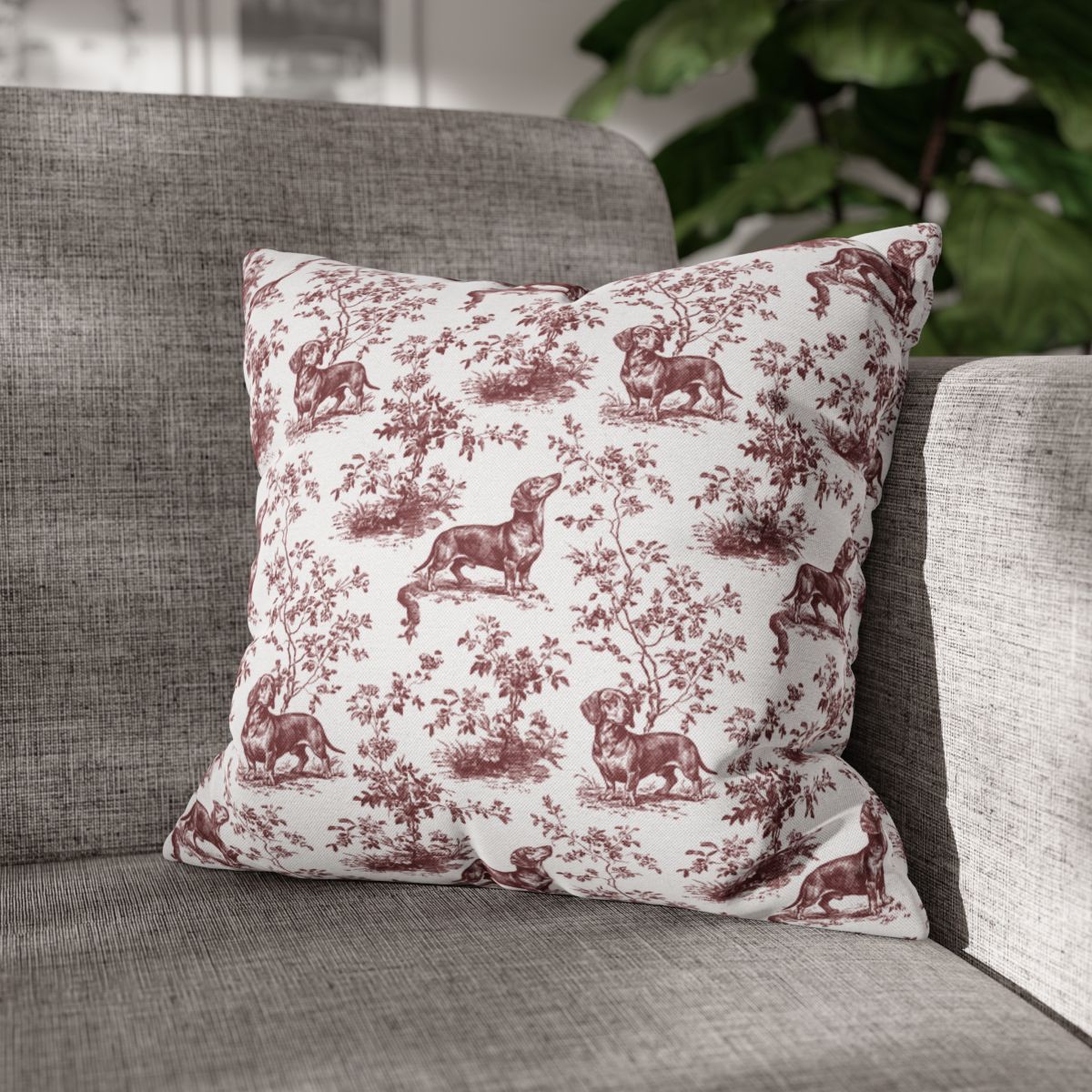 Dachshund Shorthaired Burgundy French Toile Pillow