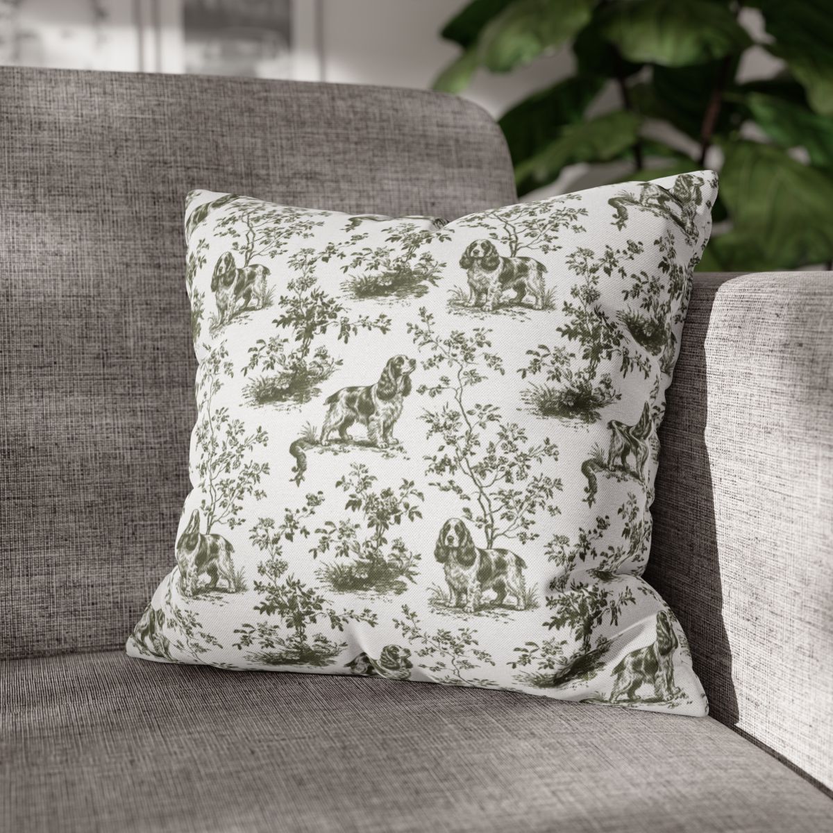 Cocker Spaniel Sage Green French Toile Pillow