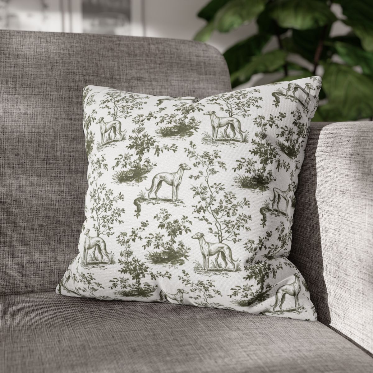Whippet Sage Green French Toile Pillow
