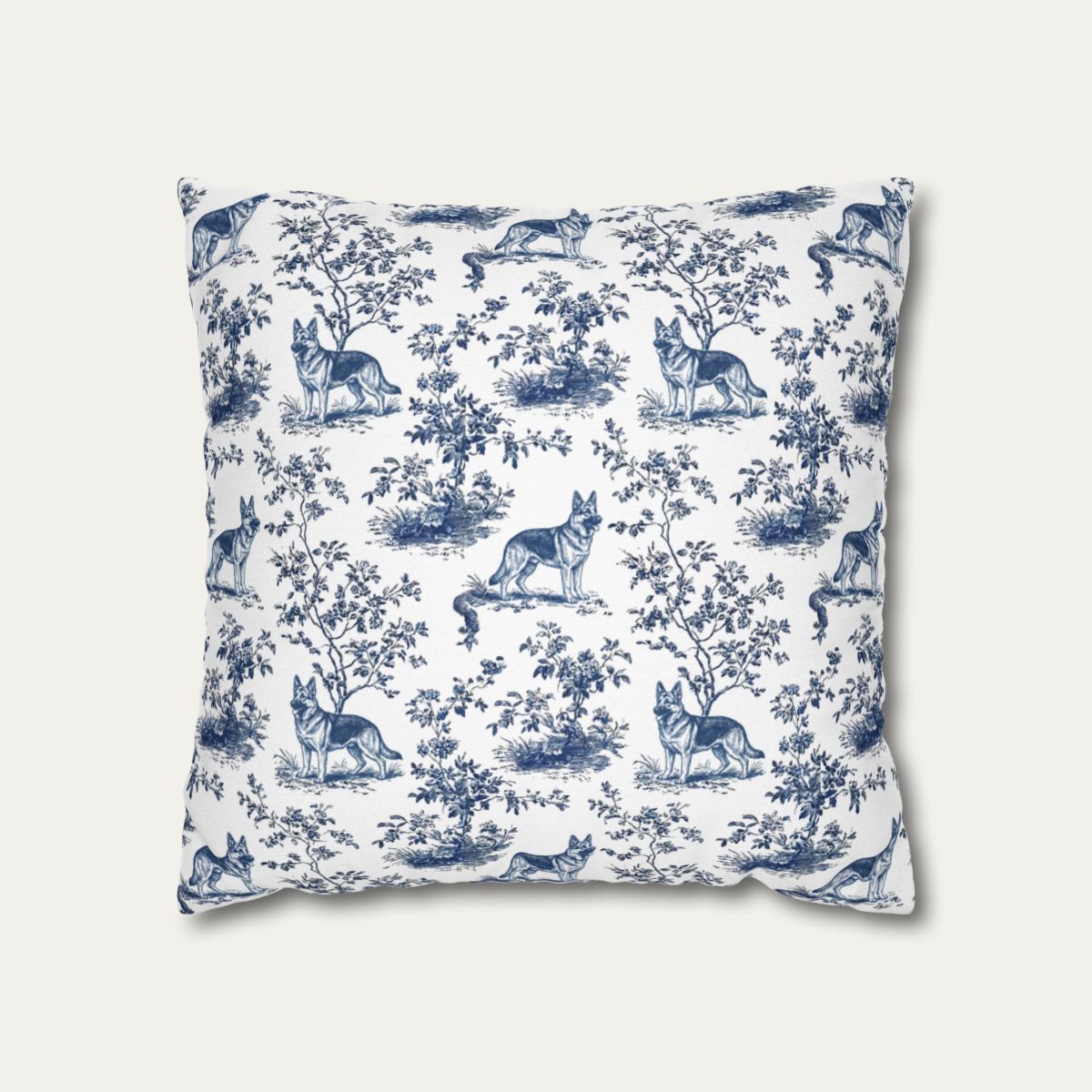German Shepherd Blue French Toile Pillow
