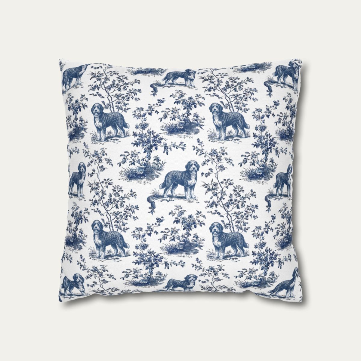 Bernedoodle Blue French Toile Pillow