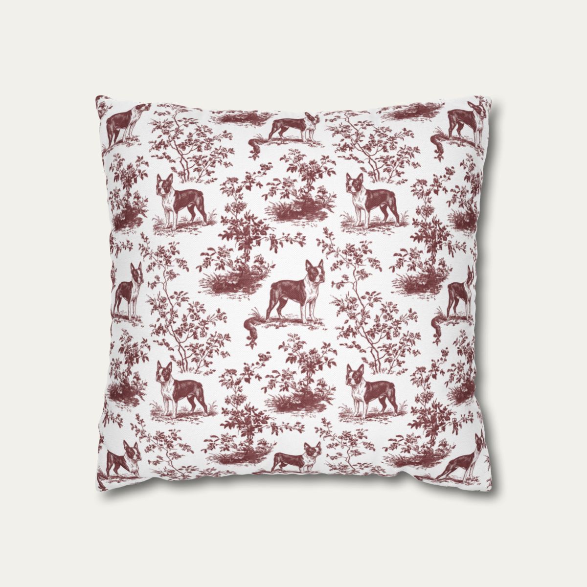 Boston Terrier Burgundy French Toile Pillow