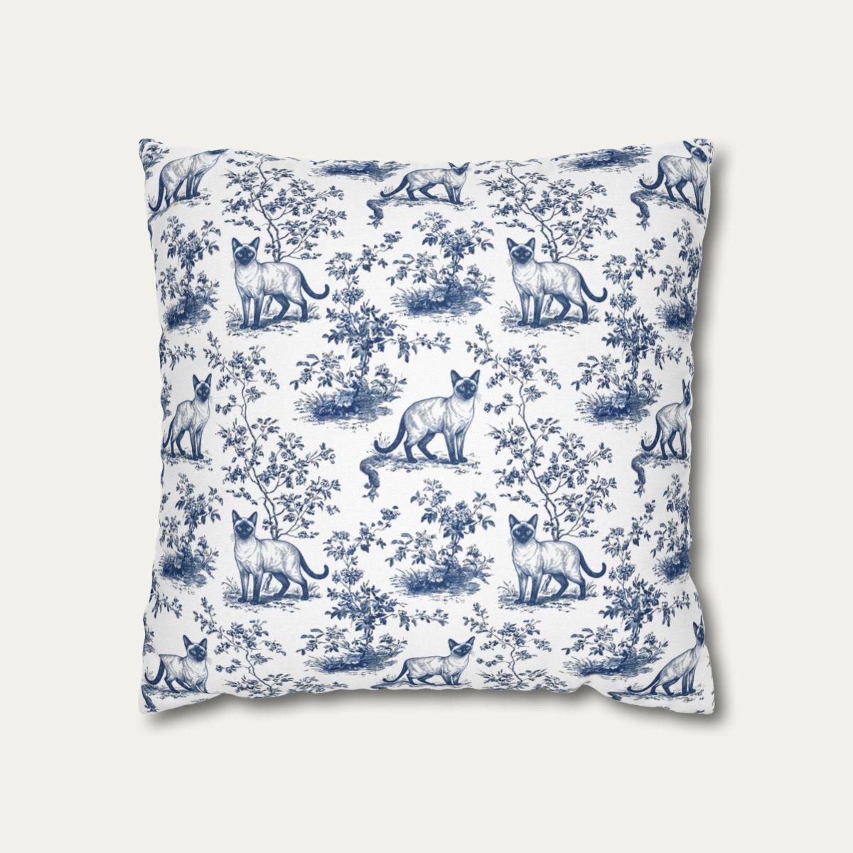 Siamese cat Blue French Toile Pillow