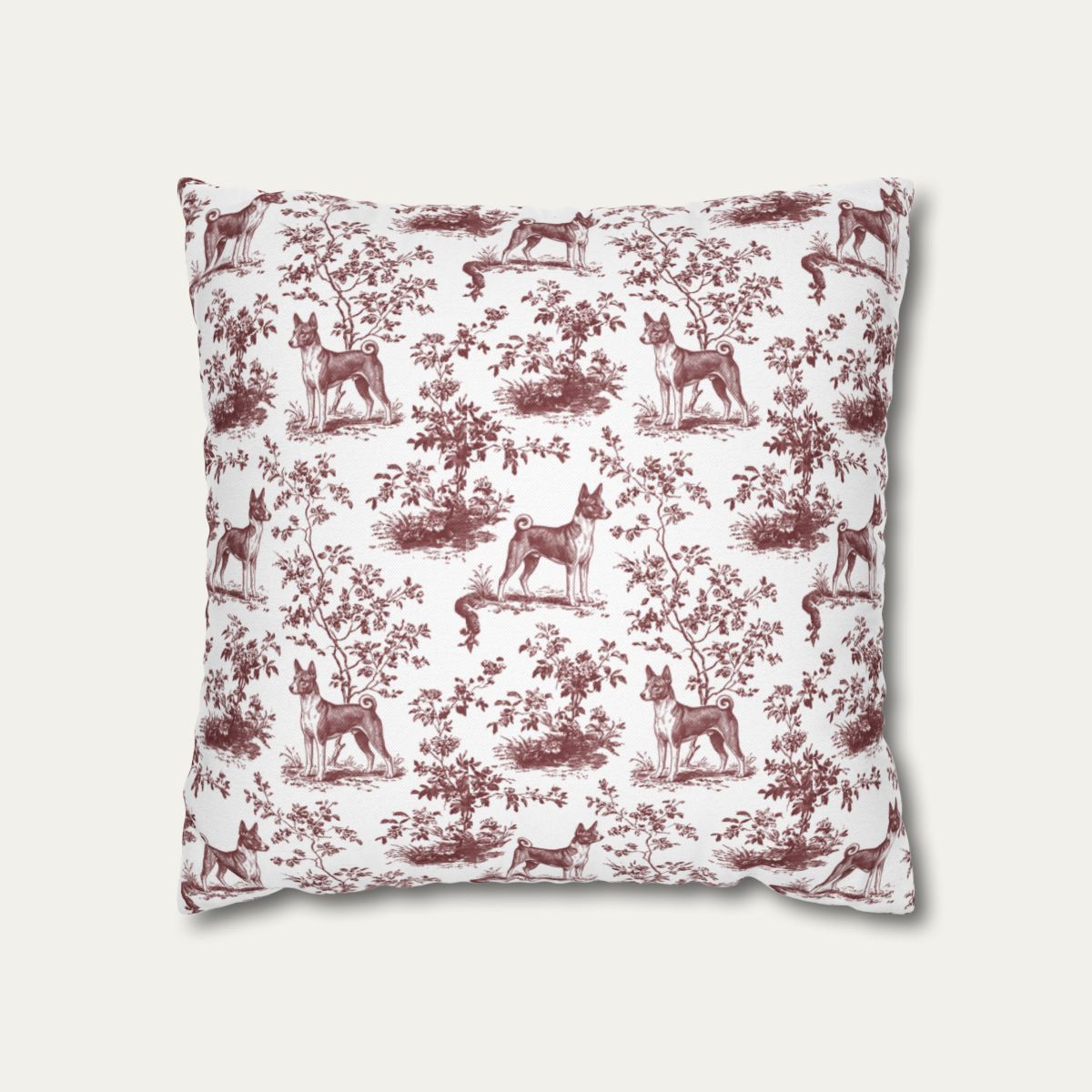 Basenji Burgundy French Toile Pillow