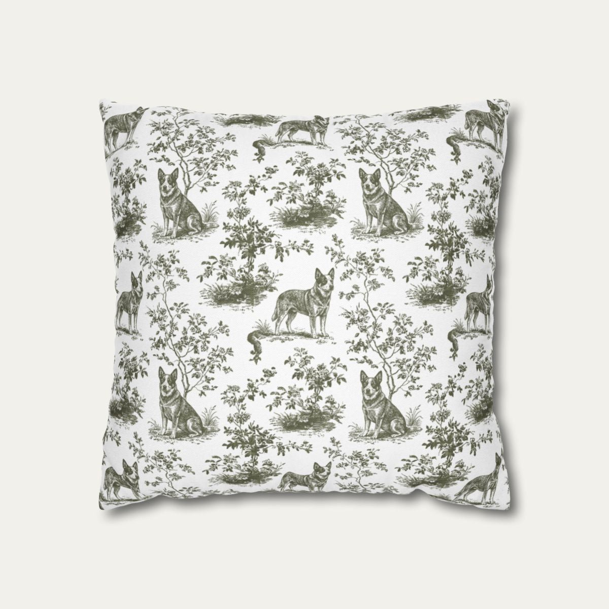 Australian Cattle Dog Sage Green French Toile Pillow