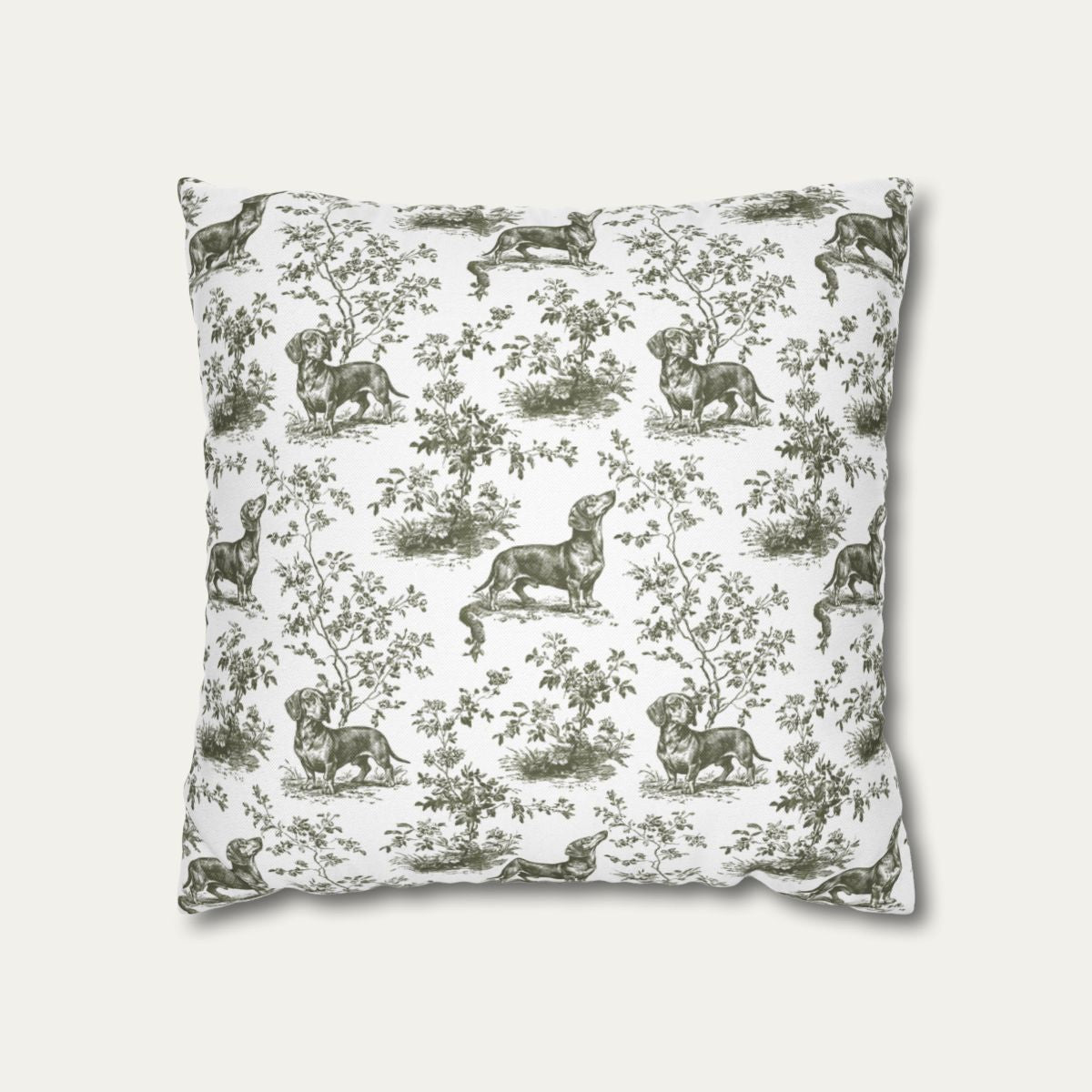 Dachshund Shorthaired Sage Green French Toile Pillow