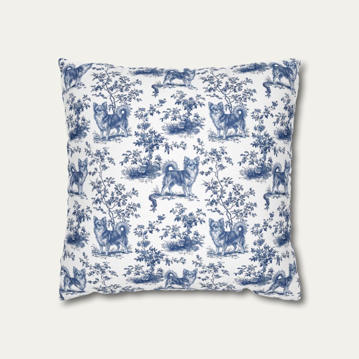 Chihuahua Longhaired Blue French Toile Pillow