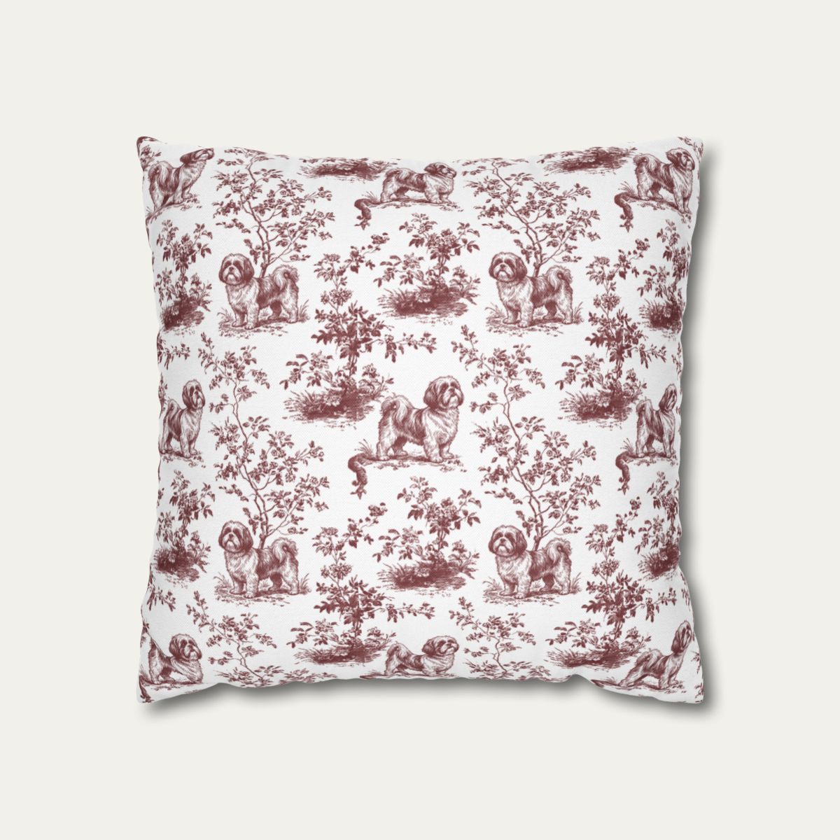 Shih tzu Burgundy French Toile Pillow