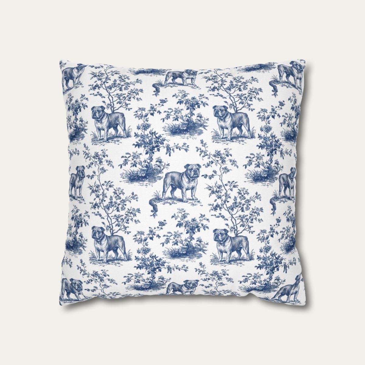 English Bulldog Blue French Toile Pillow