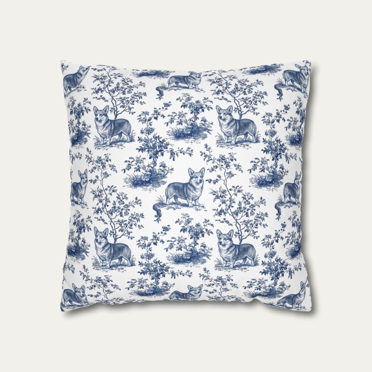 Corgi Blue French Toile Pillow