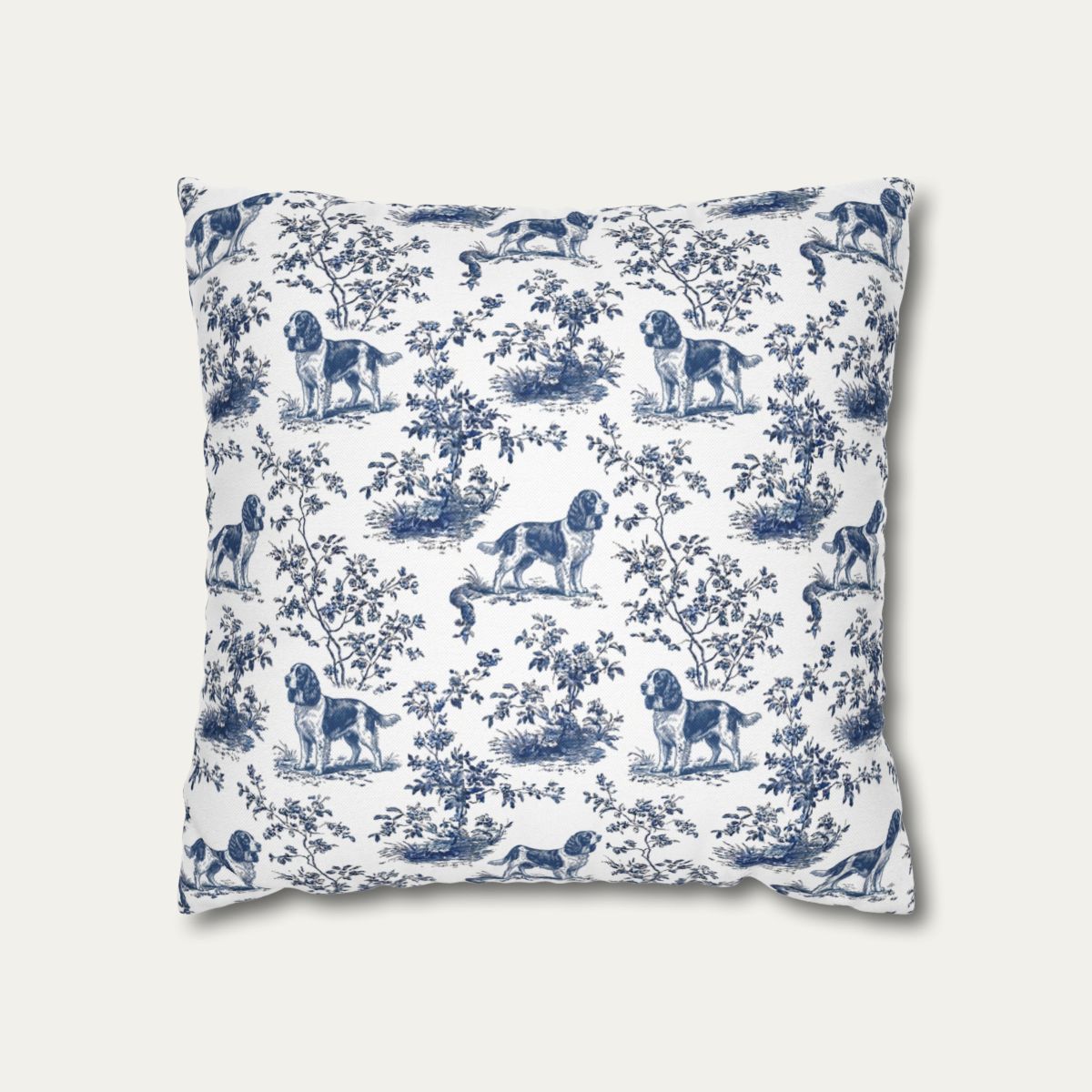 English Springer Spaniel Blue French Toile Pillow