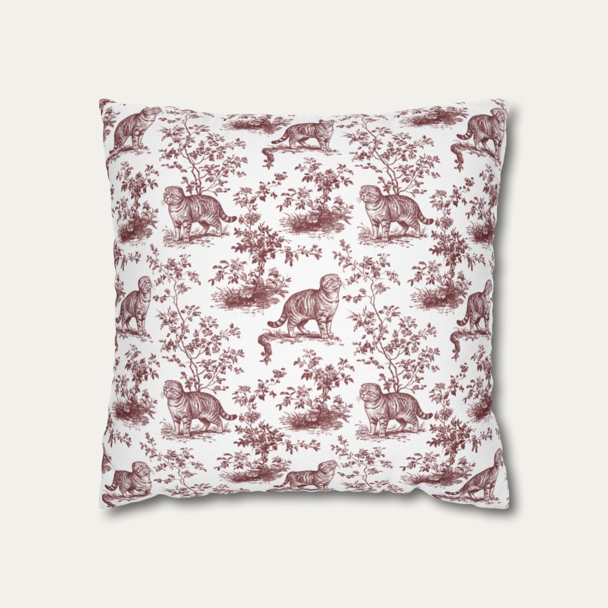 Scottish Fold Cat Burgundy French Toile Pillow