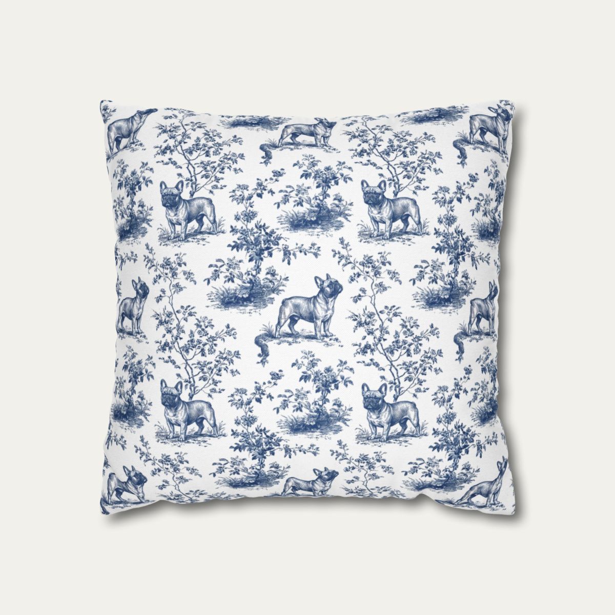 French Bulldog Blue French Toile Pillow
