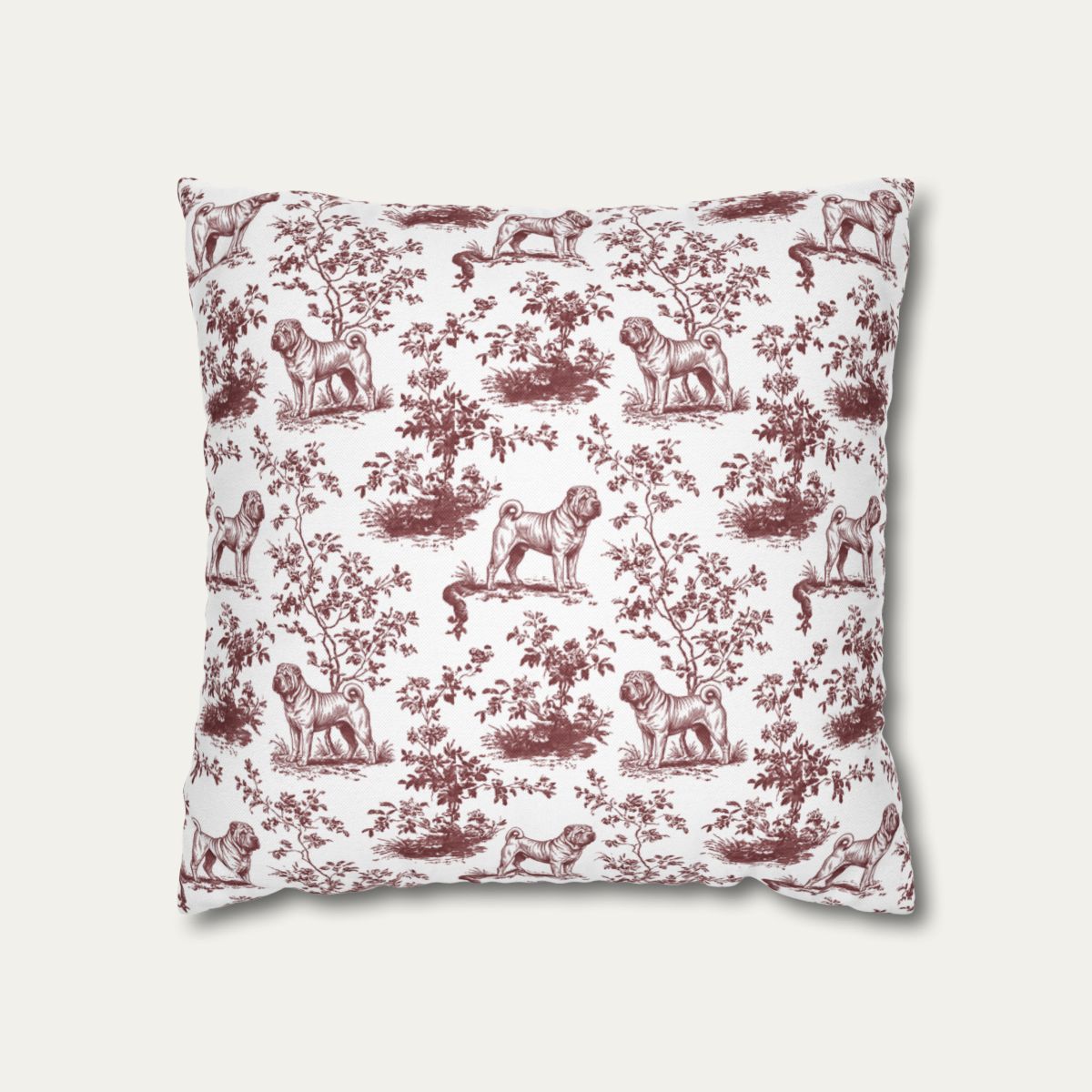 Shar Pei Burgundy French Toile Pillow