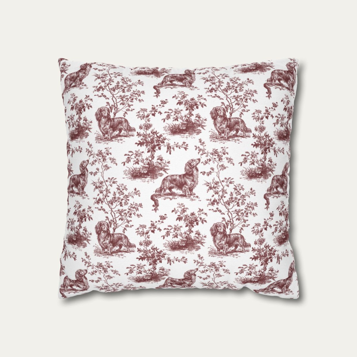 Dachshund Longhaired Burgundy French Toile Pillow