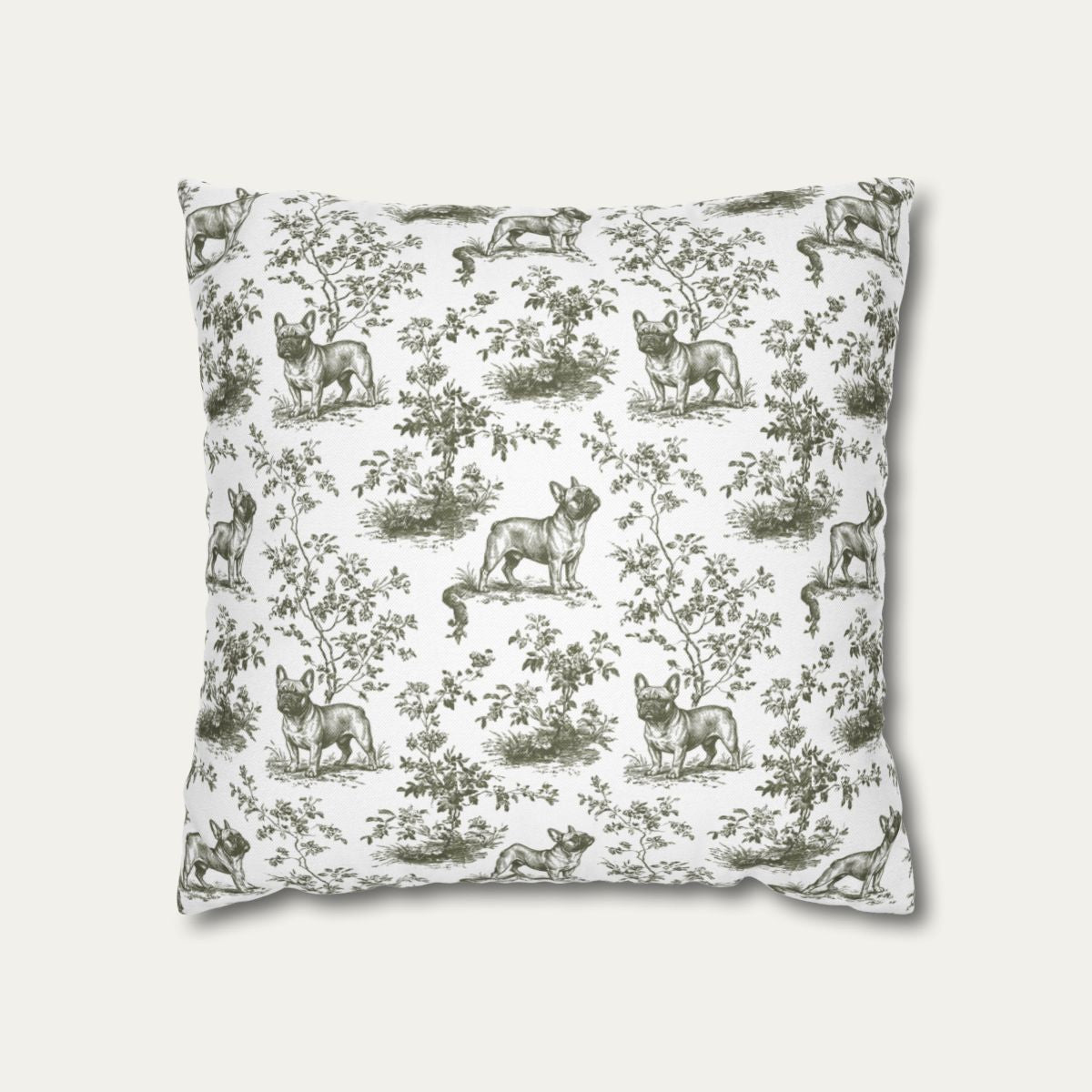 French Bulldog Sage Green French Toile Pillow