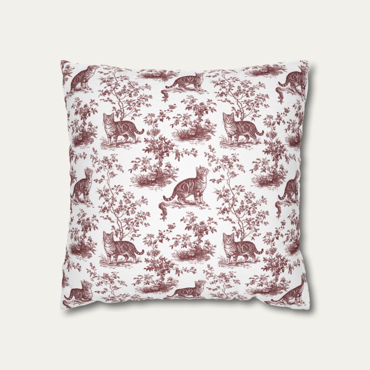 Tabby Cat Burgundy French Toile Pillow