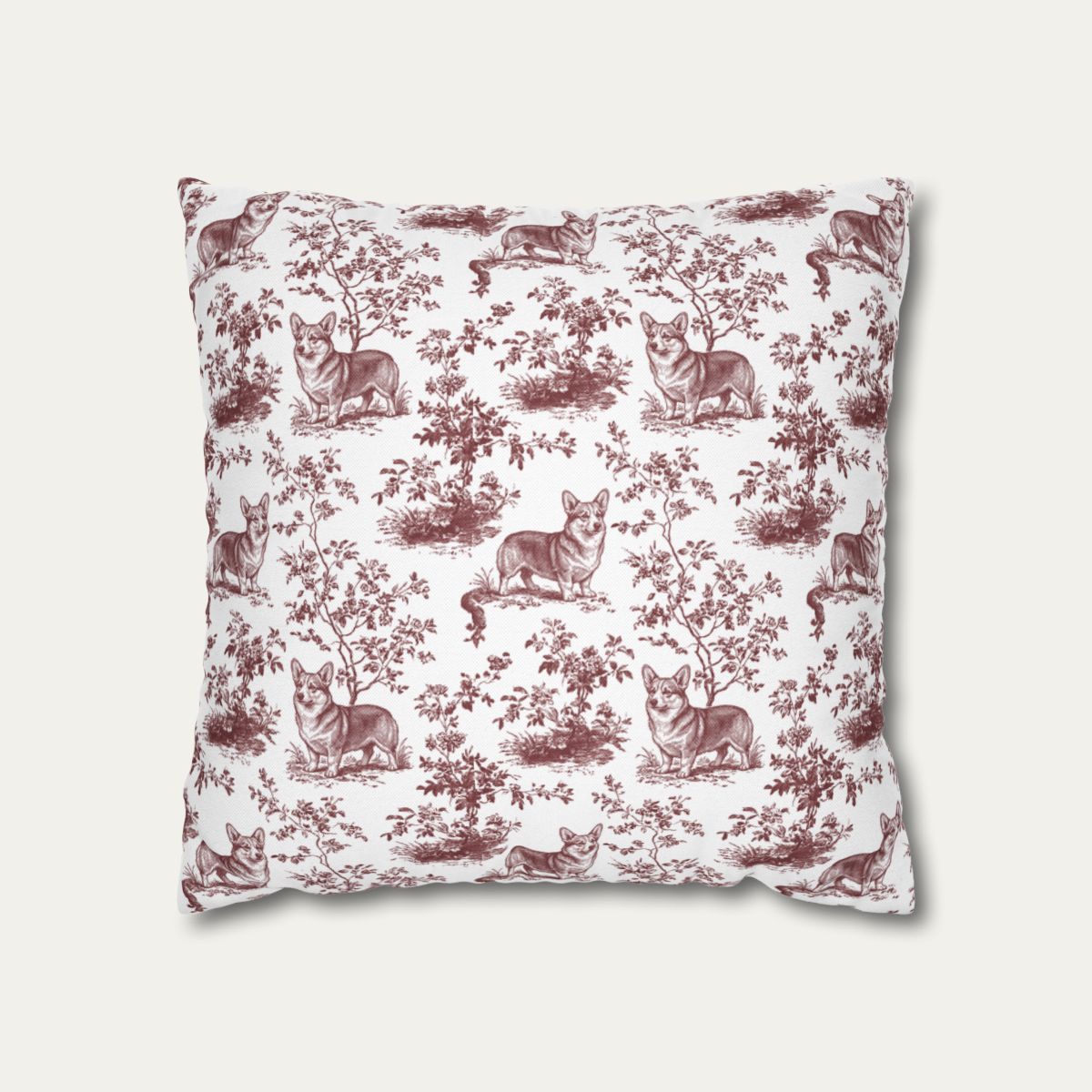 Corgi Burgundy French Toile Pillow