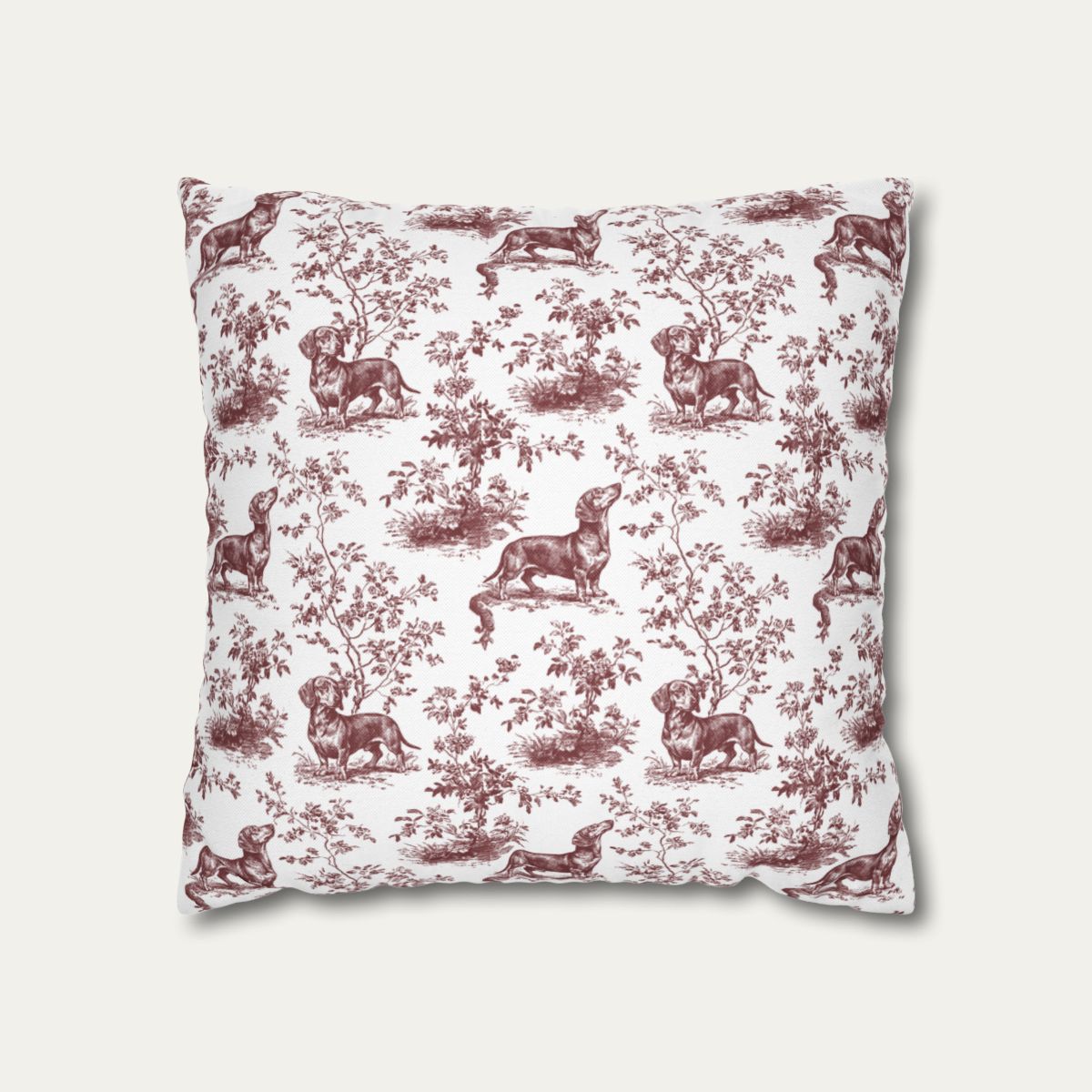 Dachshund Shorthaired Burgundy French Toile Pillow