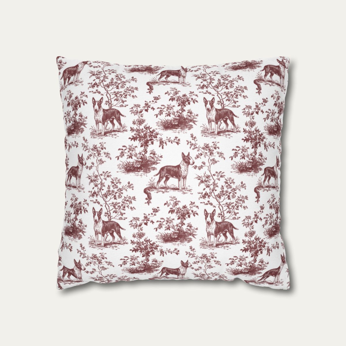 Bull Terrier Burgundy French Toile Pillow