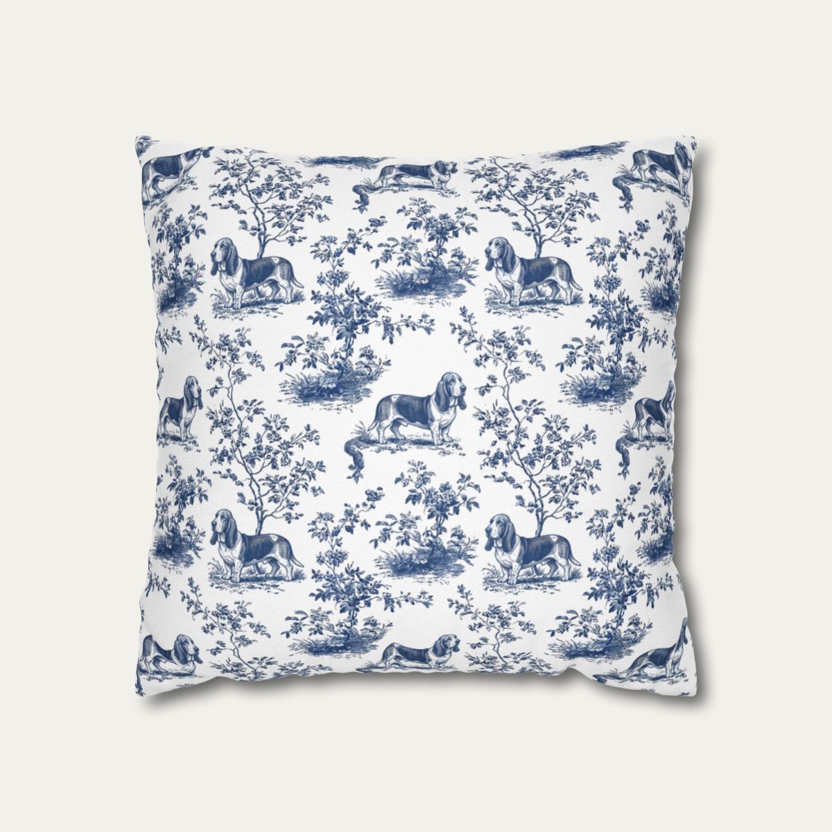 Basset Hound Blue French Toile Pillow