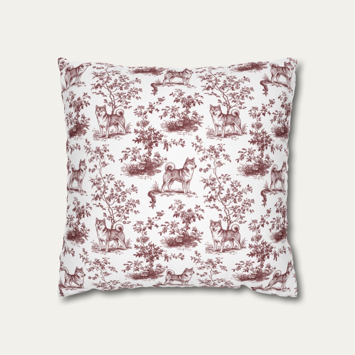 Shiba inu Burgundy French Toile Pillow