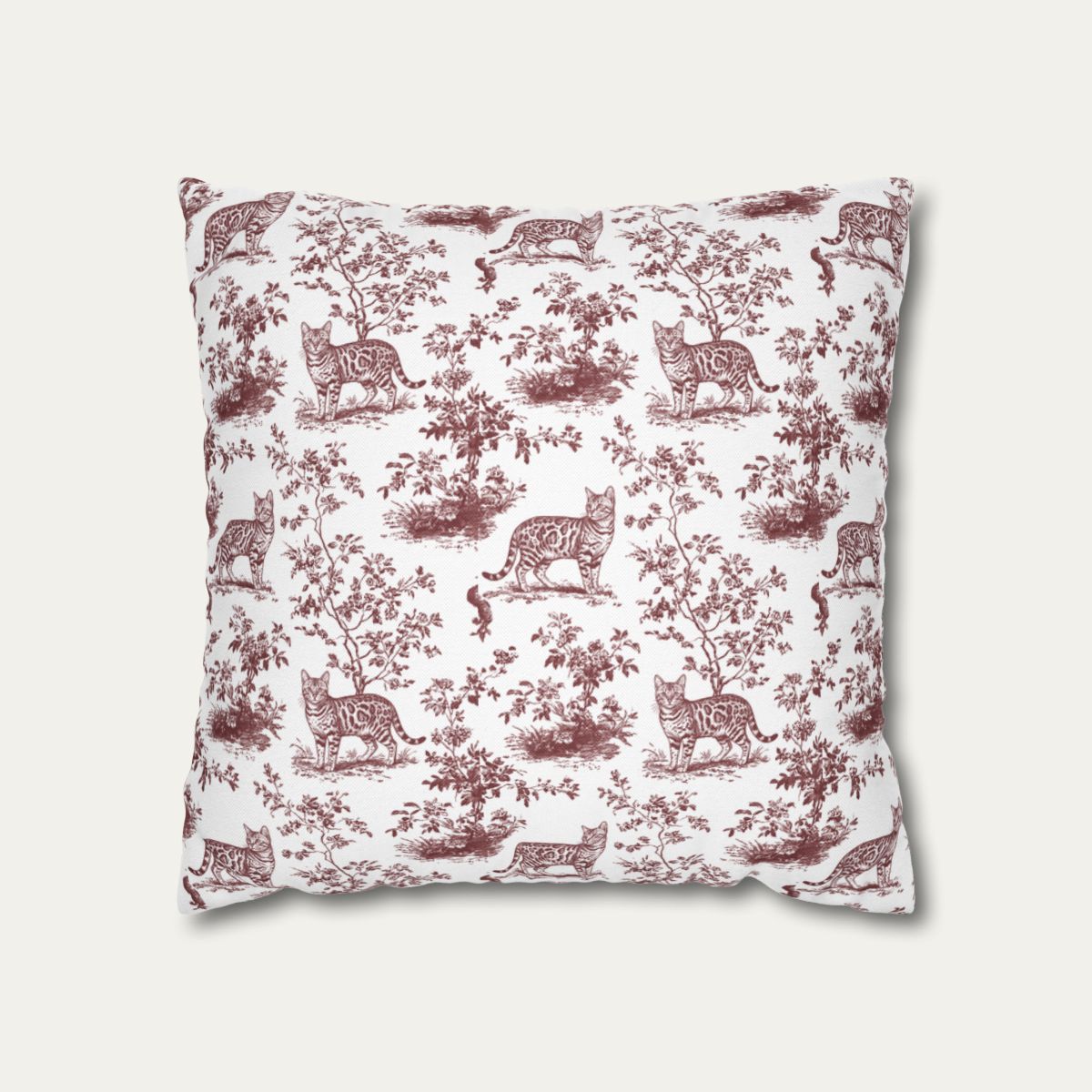 Bengal Cat Sage Green French Toile Pillow
