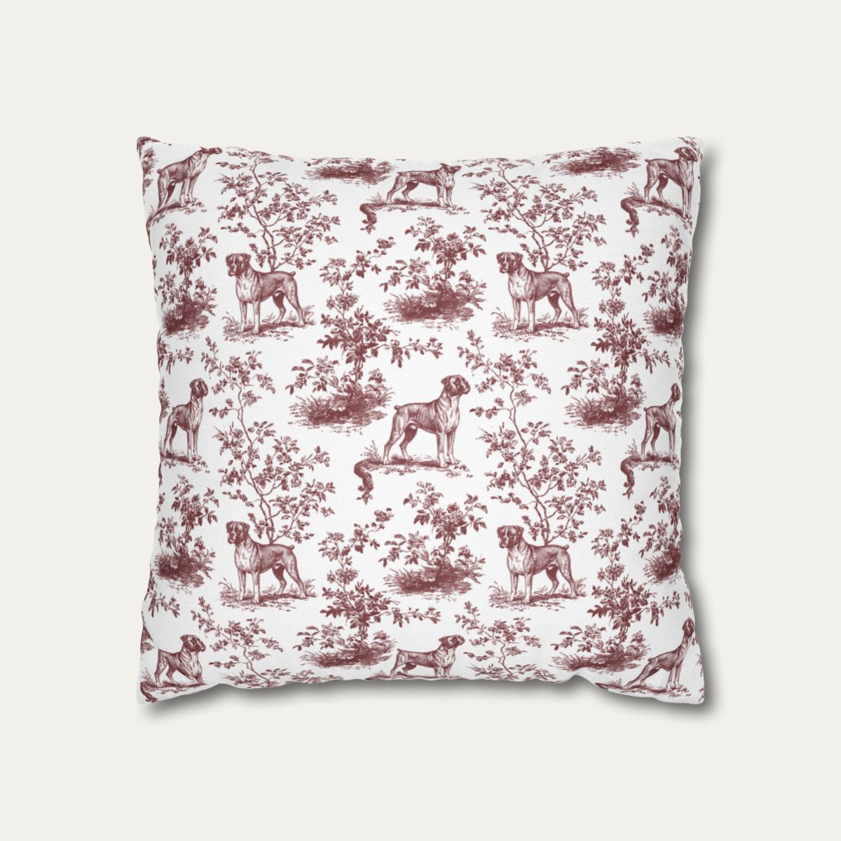 Boxer Burgundy French Toile Pillow