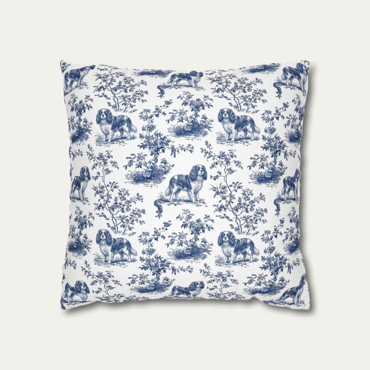 Cavalier Spaniel Blue French Toile Pillow