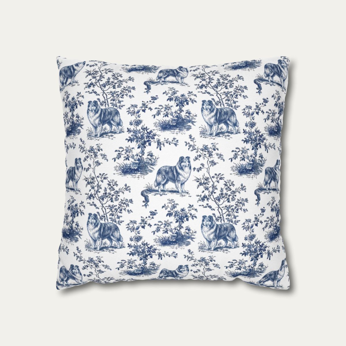 Shetland Sheepdog Blue French Toile Pillow