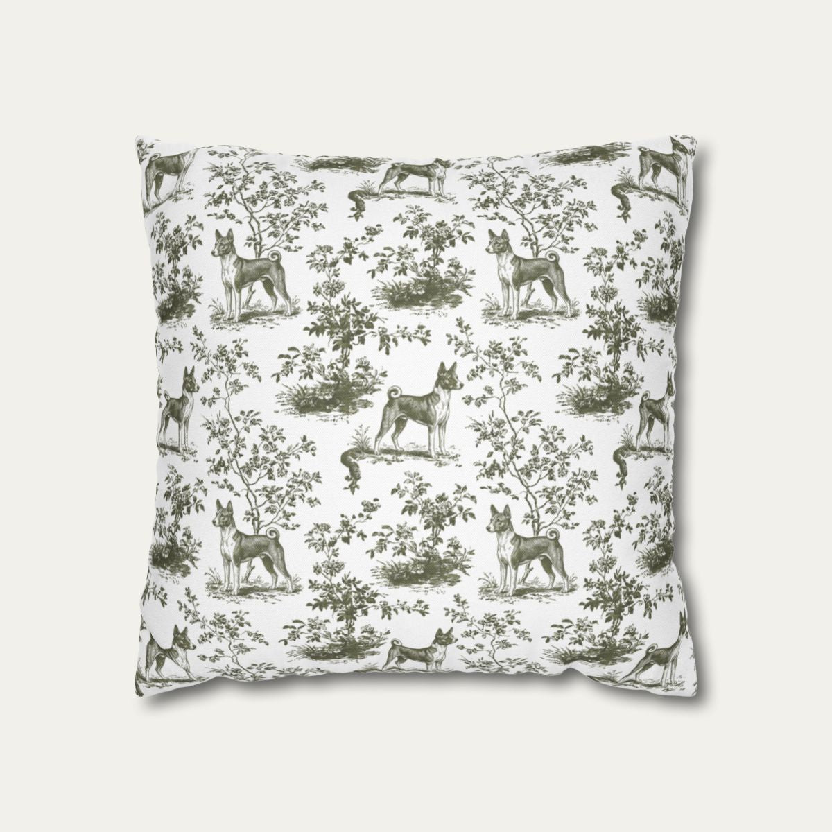 Basenji Sage Green French Toile Pillow