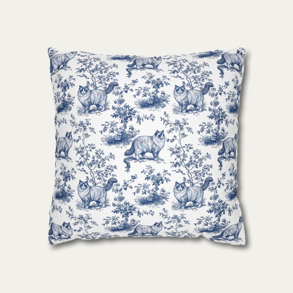 Ragdoll Cat Blue French Toile Pillow