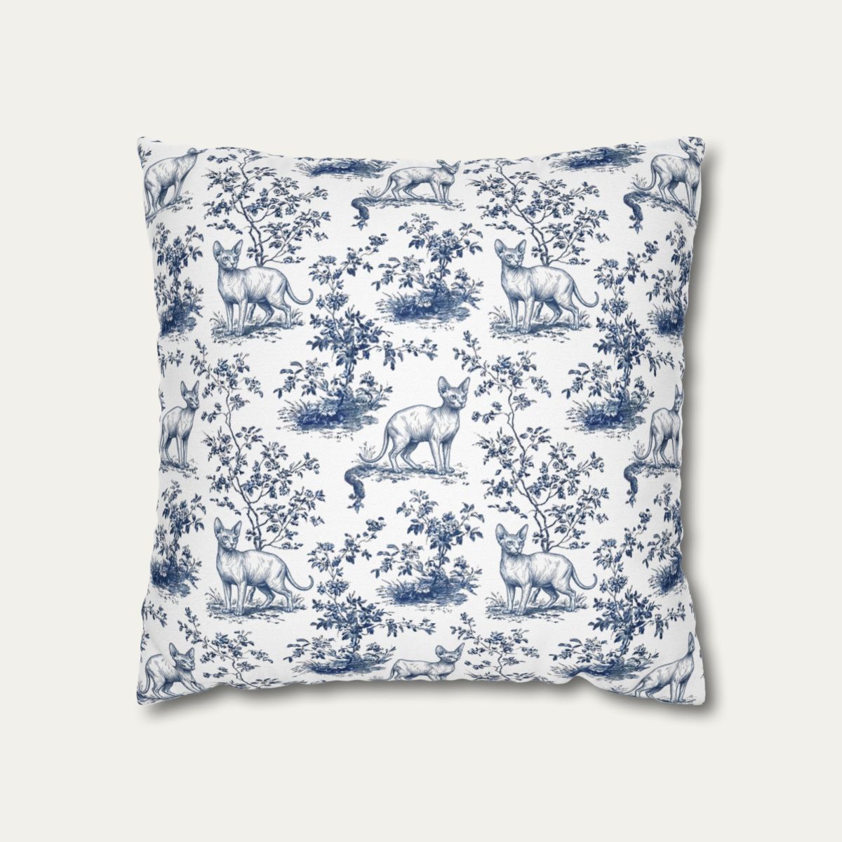 Sphynx Cat Blue French Toile Pillow
